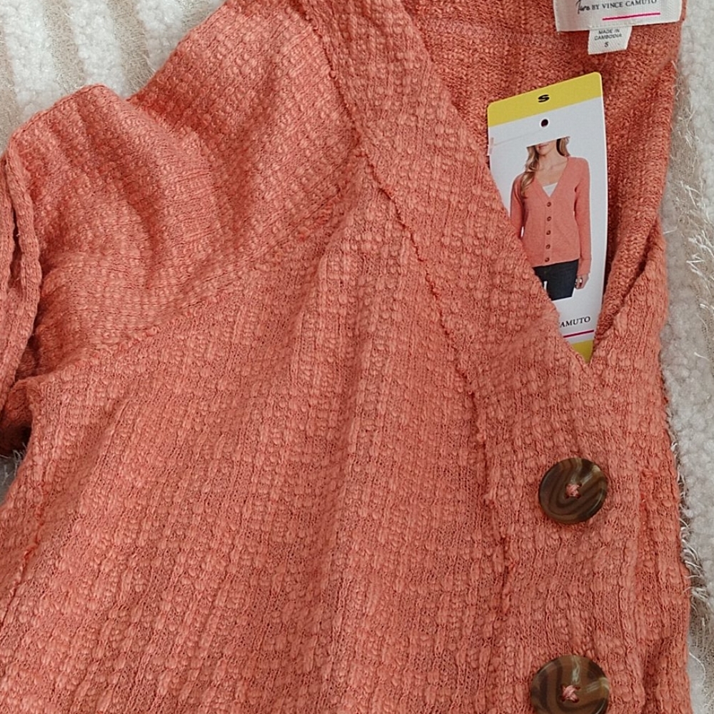 NEW Two by Vince Camuto Cardigan Sweater Slub Knit Pink Coral Textured Ladies S - Picture 8 of 11